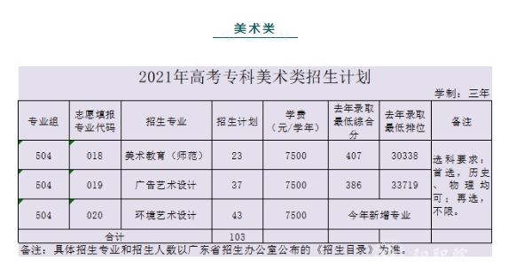 2021年阳江职业技术学院艺术类招生计划