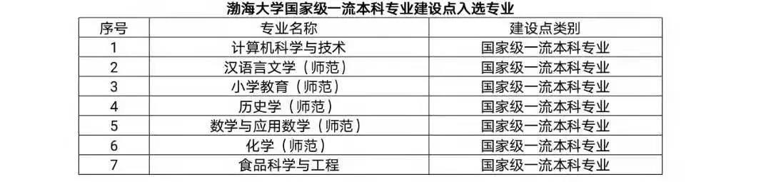 2019-2020年渤海大学一流本科专业建设点名单13个(国家级+省级)