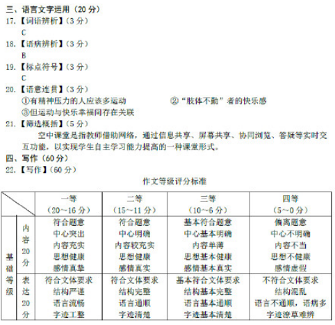 广州市2020年高三语文3月阶段训练试卷及答案